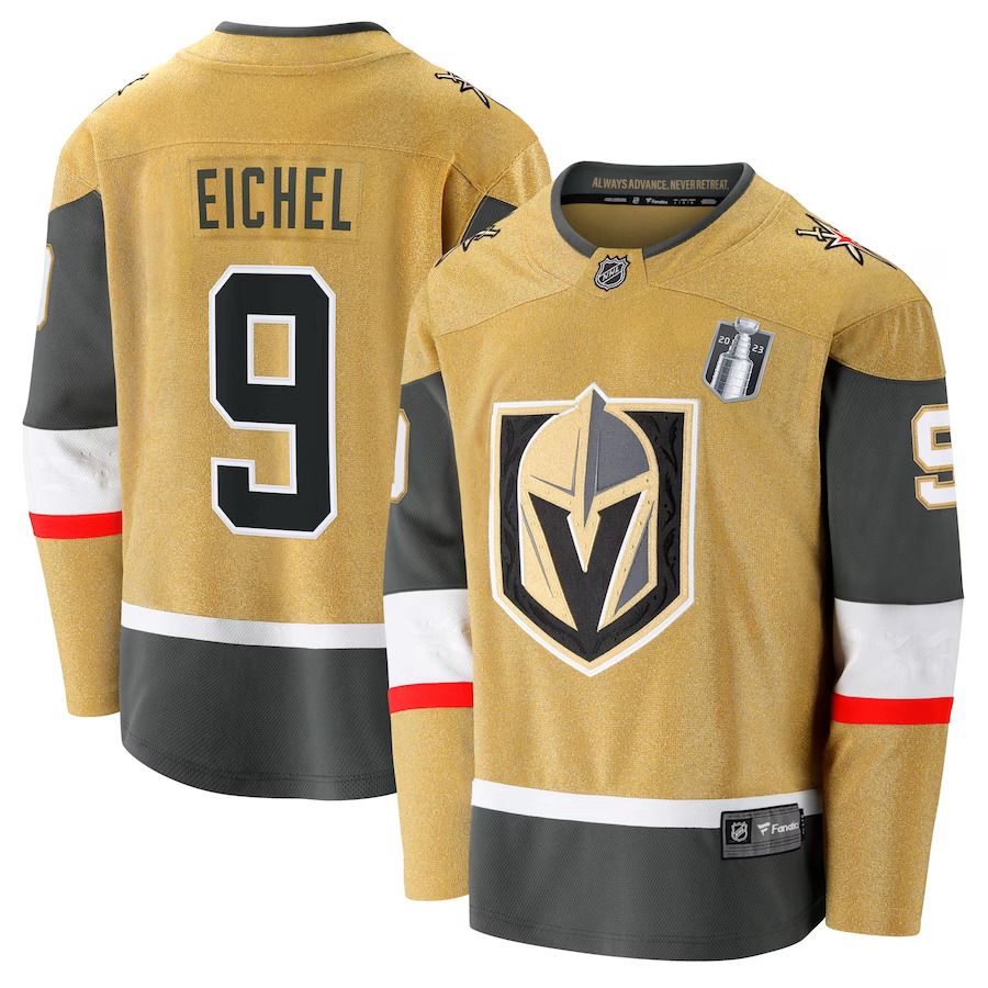 Men Vegas Golden Knights 9 Jack Eichel Fanatics Branded Gold 2023 Stanley Cup Final Home Breakaway Player NHL Jersey